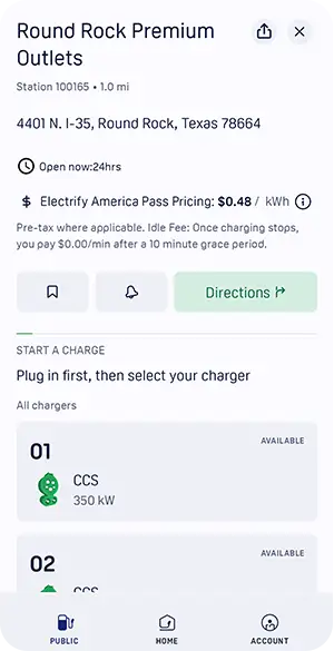 Electrify America App Location Screen